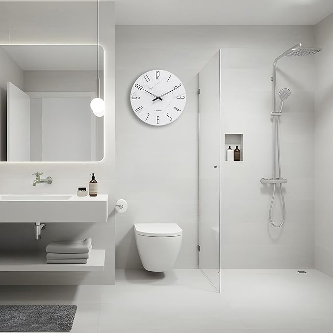 Crosstime Wall Clock White Marble Theme Modern Decorative Waterproof Glass Clock - Image 9