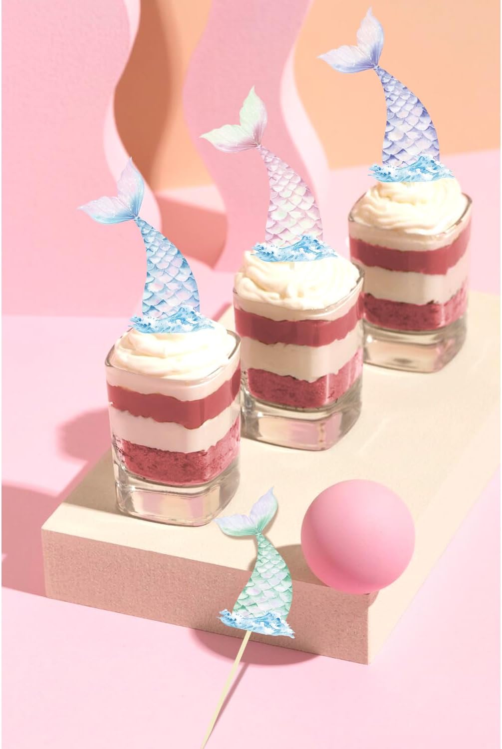 24 Pieces Mermaid Tail Cupcake Toppers Under the Sea Cake Decorations Picks for Mermaid theme Birthday Party Decoration Baby Shower Supplies (Mermaid Tail)