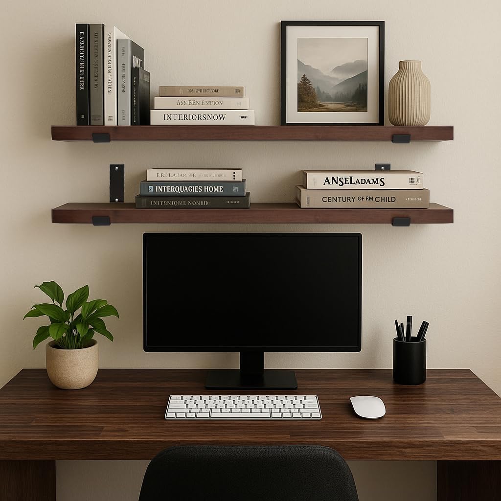CONSDAN Floating Shelves for Wall Mounted Book Shelf Hanging Shelves Floating Bookshelf for Bedroom, Bathroom, Living Room, Kitchen USA Grown Solid Hardwood, Dark Maple 30x7.5x1.5 in (Set of 2)
