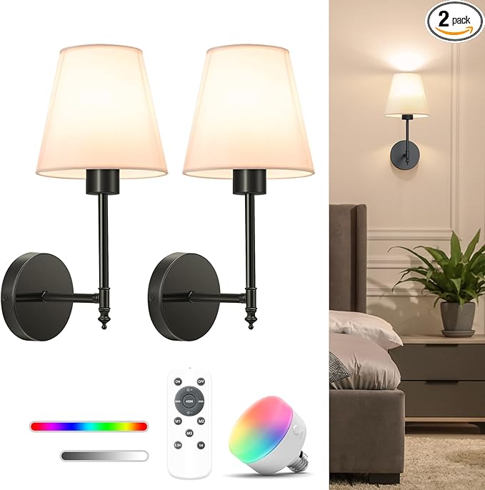 NIORSUN 14.5 inch Battery Operated Wall Sconce Set of 2, 9 Colors Wireless by NIORSUN