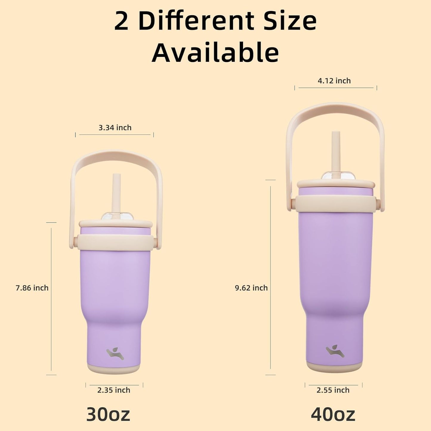 40 oz Tumbler with Side Handle, Insulated Water Bottle with Straw and 2 in 1 Lid, Stainless Steel Cup Travel Coffee Mug for Sports Office Gym,Purple