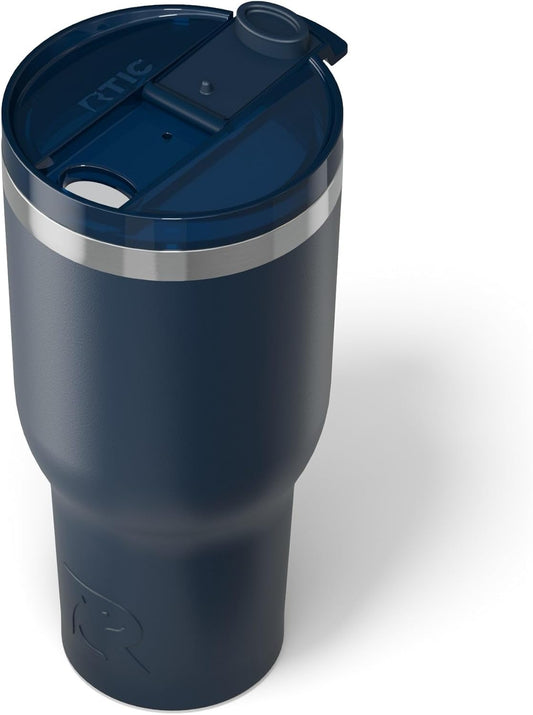 RTIC 40oz Essential Tumbler with Lid, Insulated, Stainless Steel, Metal, Double Wall Vacuum-Insulation, Ceramic Lined, Travel Cup for Iced Coffee, Tea, Hot and Cold Drink, Navy