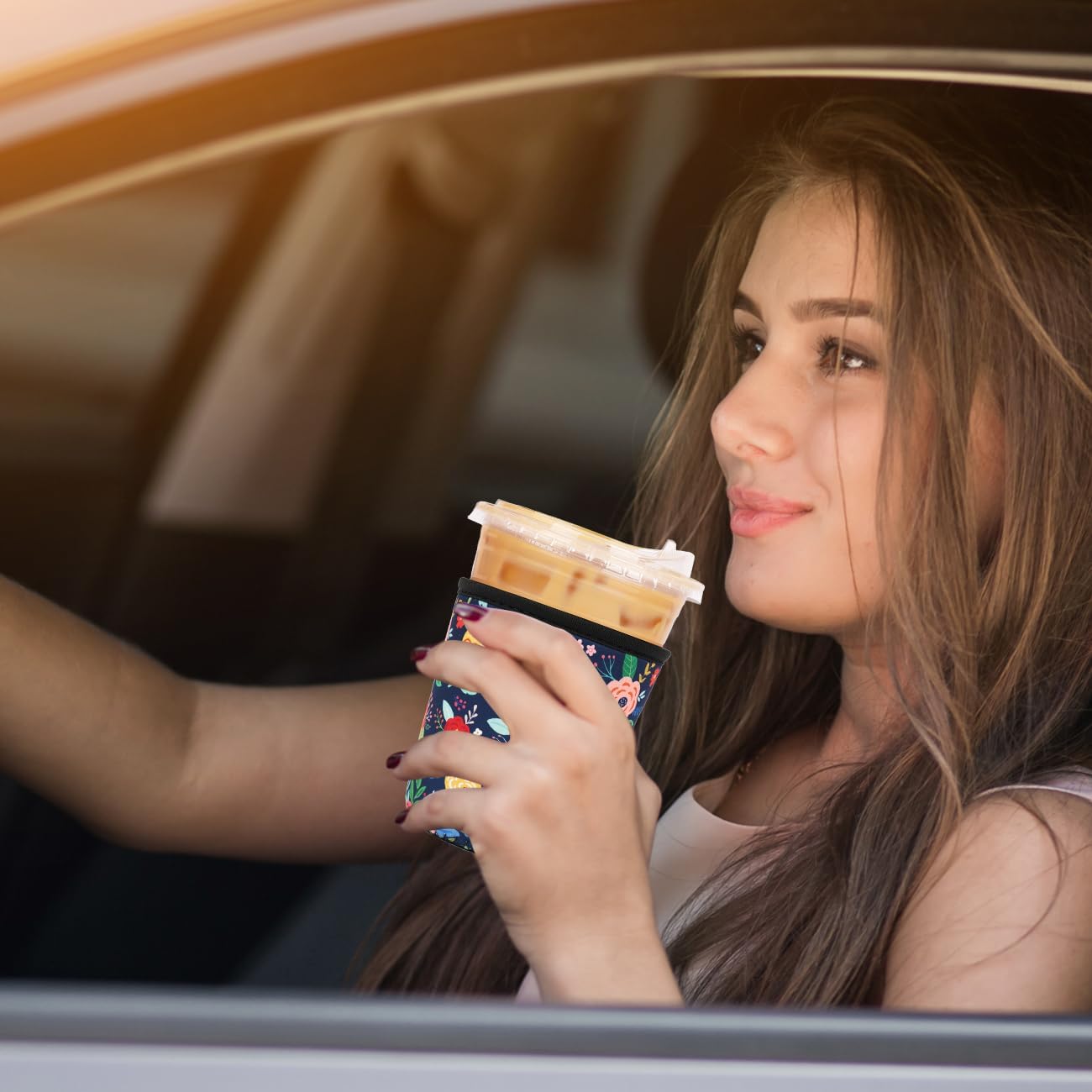 Reusable 3-Pack Iced Coffee Cup Sleeve, Insulated Neoprene, Beverage Holder for Iced Coffee, Durable Drink Sleeve for Cold Beverages, Lunar Garden