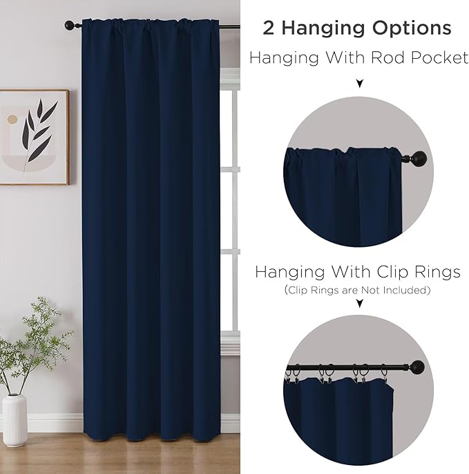 CUCRAF Navy Blue Blackout Curtains 63 inch Length 2 Panels Set, Rod Pocket Room - Image 3