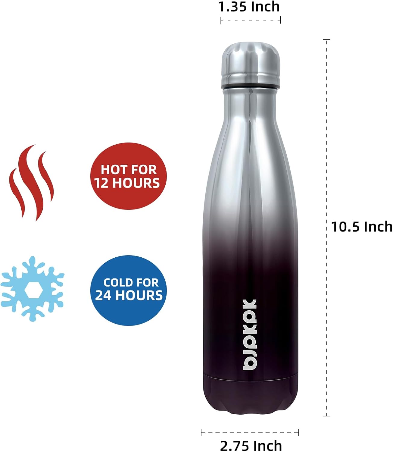 BJPKPK 17oz Insulated Stainless Steel Water Bottles,Sports Water Bottles Keep Cold for 24 Hours and Hot for 12 Hours,BPA Free for Travel,Silver miner