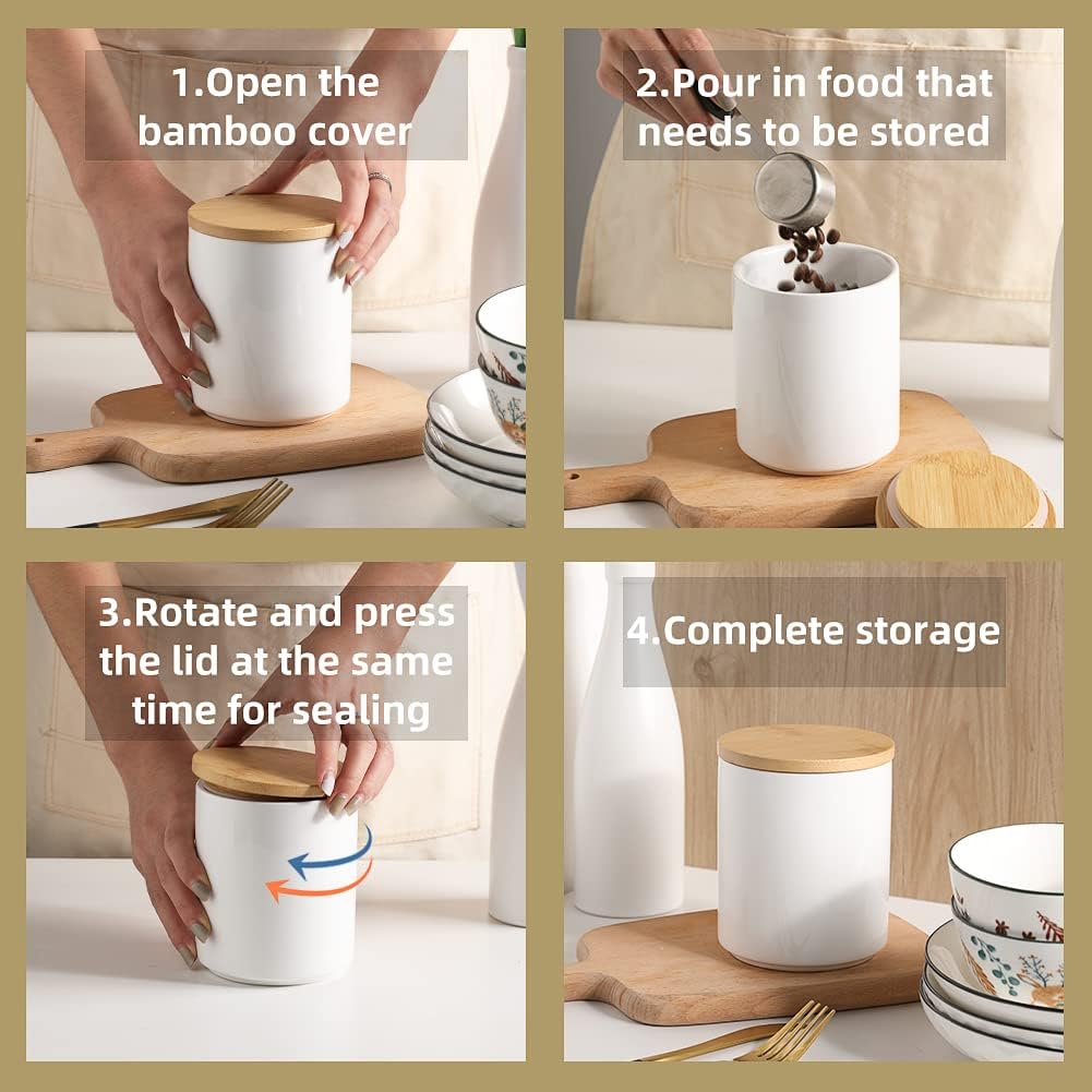 Sweejar Kitchen Canisters Ceramic Food Storage Jar Set, Stackable Containers with Airtight Seal Bamboo Lid for Serving Ground Coffee, Tea,Grains, Herbs,Sugar, Salt and More - Pack of 4（Turquoise）