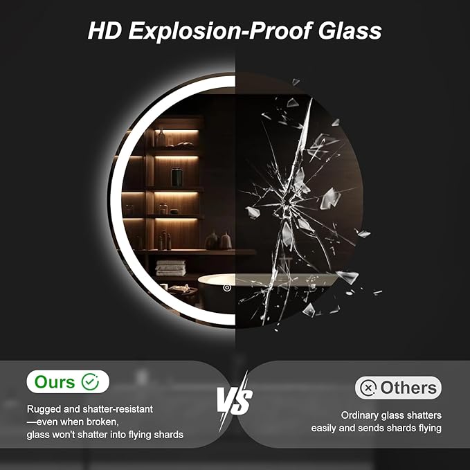 Sweetcrispy 36-Inch Round LED Bathroom Backlit Mirror - Image 3