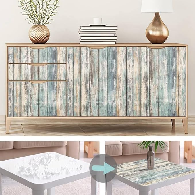 Arthome 17''x120'' Blue Rustic Wood Paper Self-Adhesive Removable Peel and - Image 3