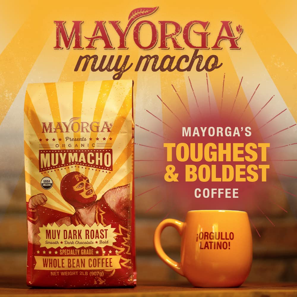 Mayorga Intense Dark Roast Coffee, 5 lb bag - Muy Macho Blend, the World's Strongest Organic Coffee - 100% Arabica Whole Coffee Beans - Bold Flavor - Specialty Grade, Non-GMO, Direct Trade