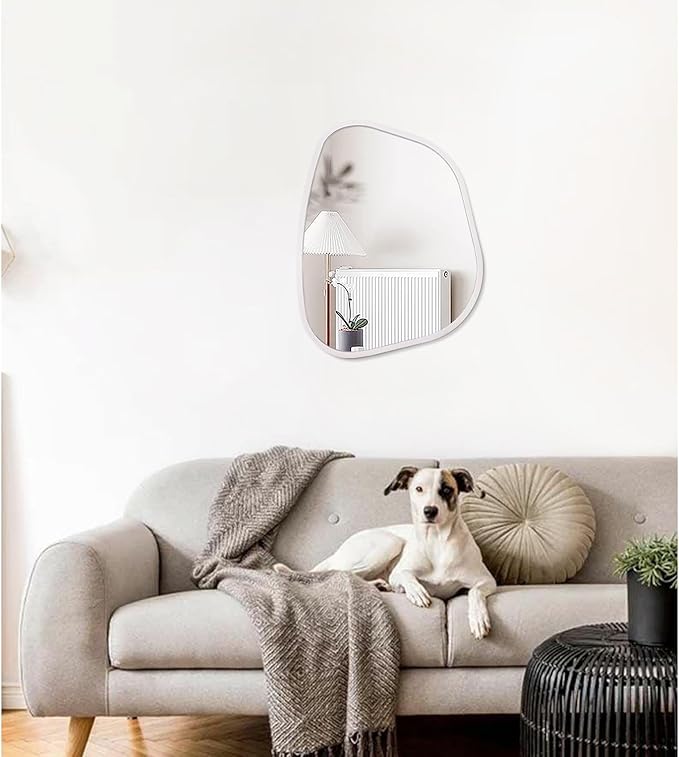 Irregular Wall Mirror Asymmetrical White Mirror Modern Wood Frame Unique Shape - Image 3