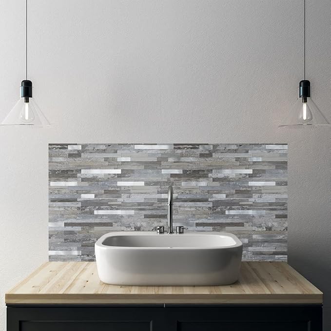 AULIGET 2-Sheet Peel and Stick Backsplash Wall Tiles, Distressed Wood Look PVC - Image 6