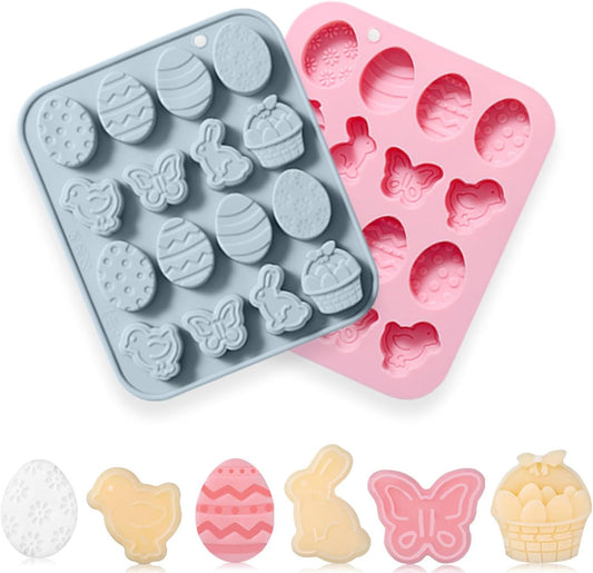 Easter Silicone Candy Molds, 16 Cavity Mini Bunny Egg Butterfly Chick Chocolate Molds Design, Baking Molds for Making Jellies, Soft Candy, Ice Cubes, Wax Melts, Soaps, Resin etc Cake Decor Set of 2