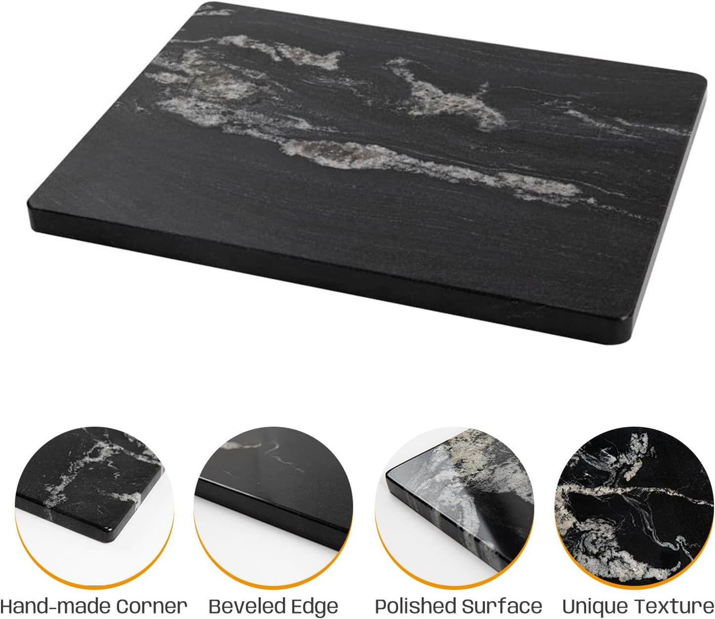 Natural Black Marble Pastry and Cutting Board, 12x16x0.7 Inch, Heavy for Dough Chocolate, Pack of 1