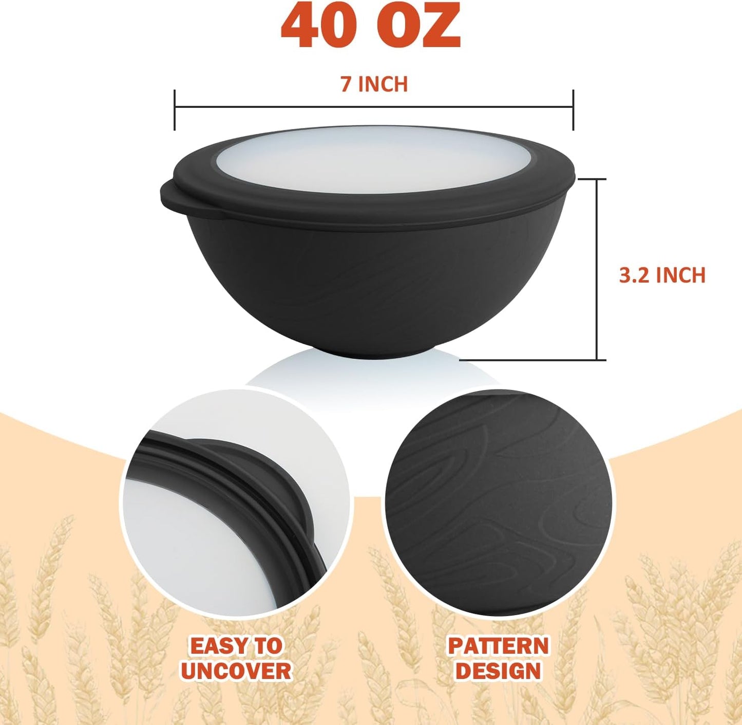 40oz wheat straw bowls set of 4,unbreakable ramen bowl set with cover,alternative plastic bowls with cover for kitchen,party,camping and picnic. Black