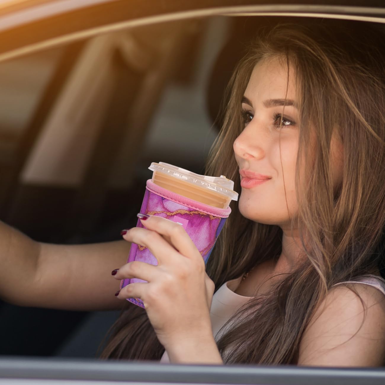 Reusable Insulated Neoprene Iced Coffee Cup Sleeve, Durable Drink Sleeve for Cold Beverages, Beverage Holder for Iced Coffee, Aurora Flow