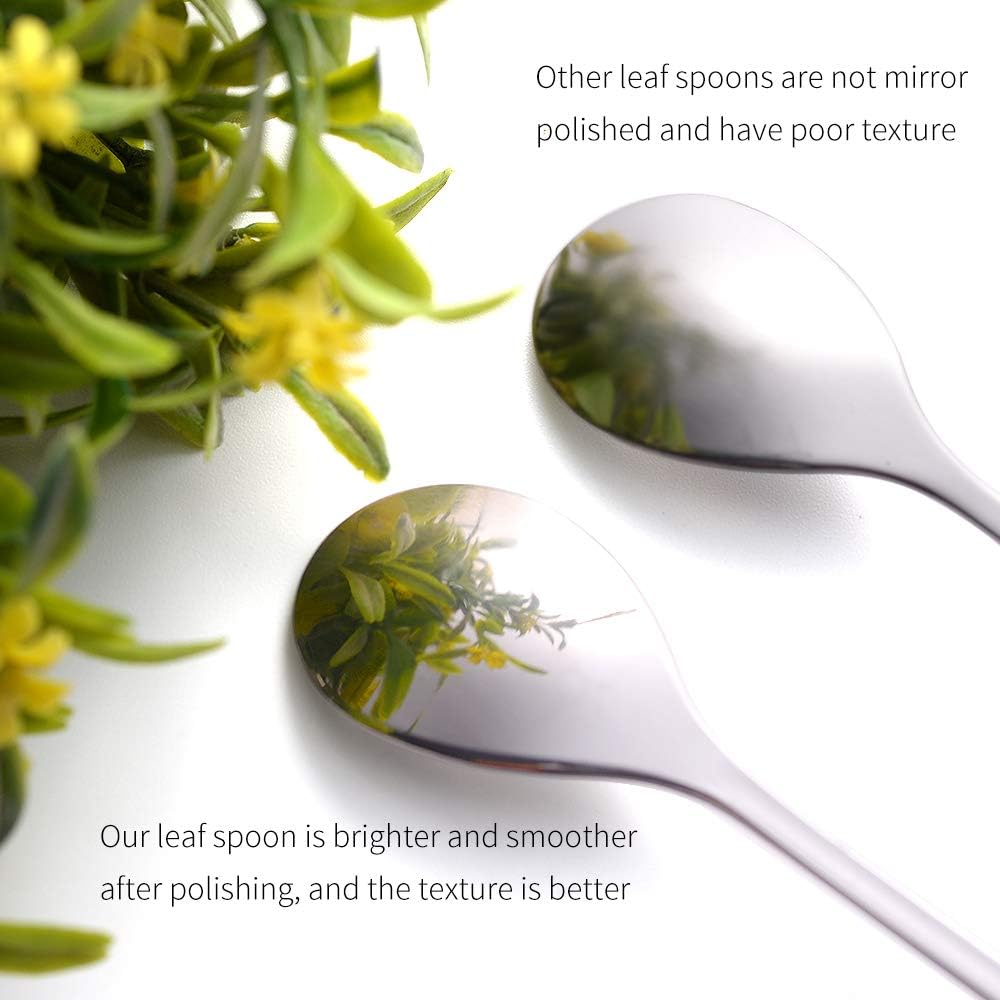 AnSaw Elegant Silver Leaf Coffee Spoons - 10-Piece, 4.7" Mini Stainless Steel Espresso & Dessert Tea Spoons, Perfect for Demitasse & Small Servings