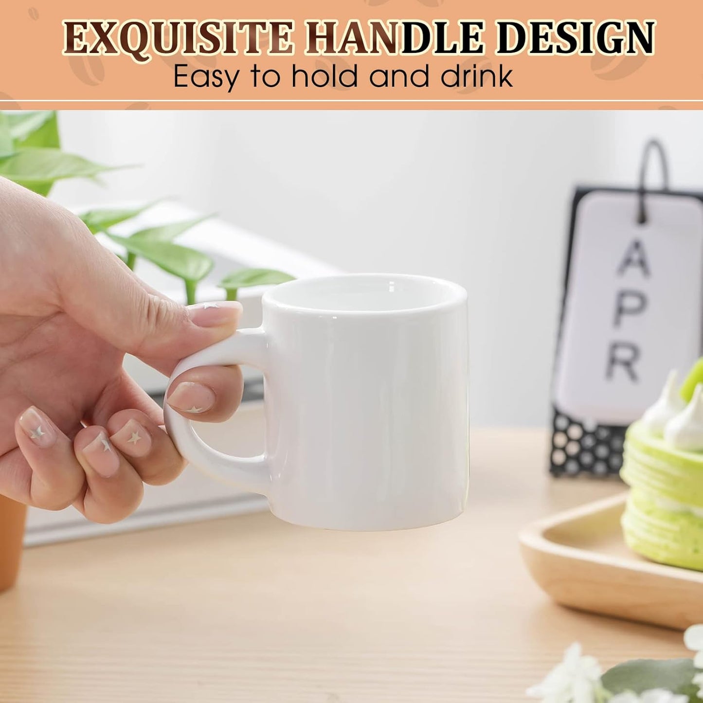 Roshtia 12 Pieces 3 oz Espresso Mugs Espresso Cups Mini Coffee Mugs with Handles Porcelain Coffee Cups Ceramic Smooth Demitasse for Tea Drinks Cocoa Milk Water(White)