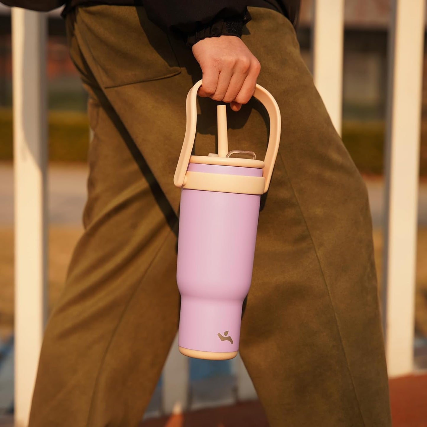 40 oz Tumbler with Side Handle, Insulated Water Bottle with Straw and 2 in 1 Lid, Stainless Steel Cup Travel Coffee Mug for Sports Office Gym,Purple