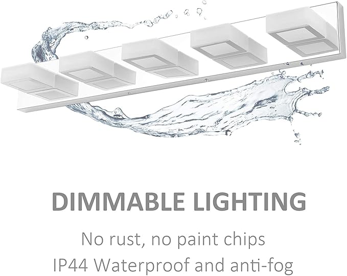 Ralbay Dimmable Chrome Bathroom Light Fixtures 5 Lights Modern LED Vanity Light - Image 8