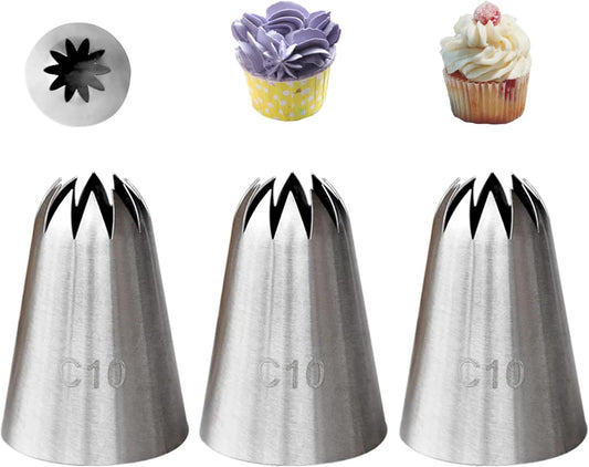 Large Closed Star Piping Tip C10,Cake Decorating Tip for Churros,Meringue,Shells,Stars,Rosettes,Flower,3 Pcs