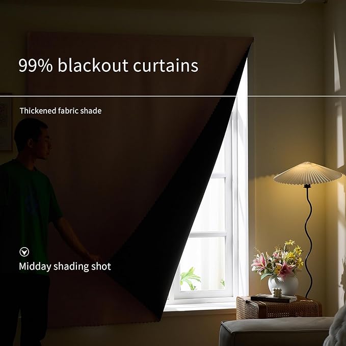 AJAZZ 100% Blackout Stick Curtain Portable Blackout Curtains Adhesive Curtains - Image 2