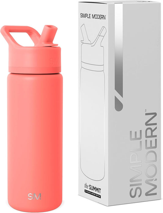 Simple Modern Kids Water Bottle with Straw Lid | Vacuum Insulated Stainless Steel Metal | Reusable Leak Proof BPA-Free Thermos for School | Summit Collection | 18oz, Honolulu