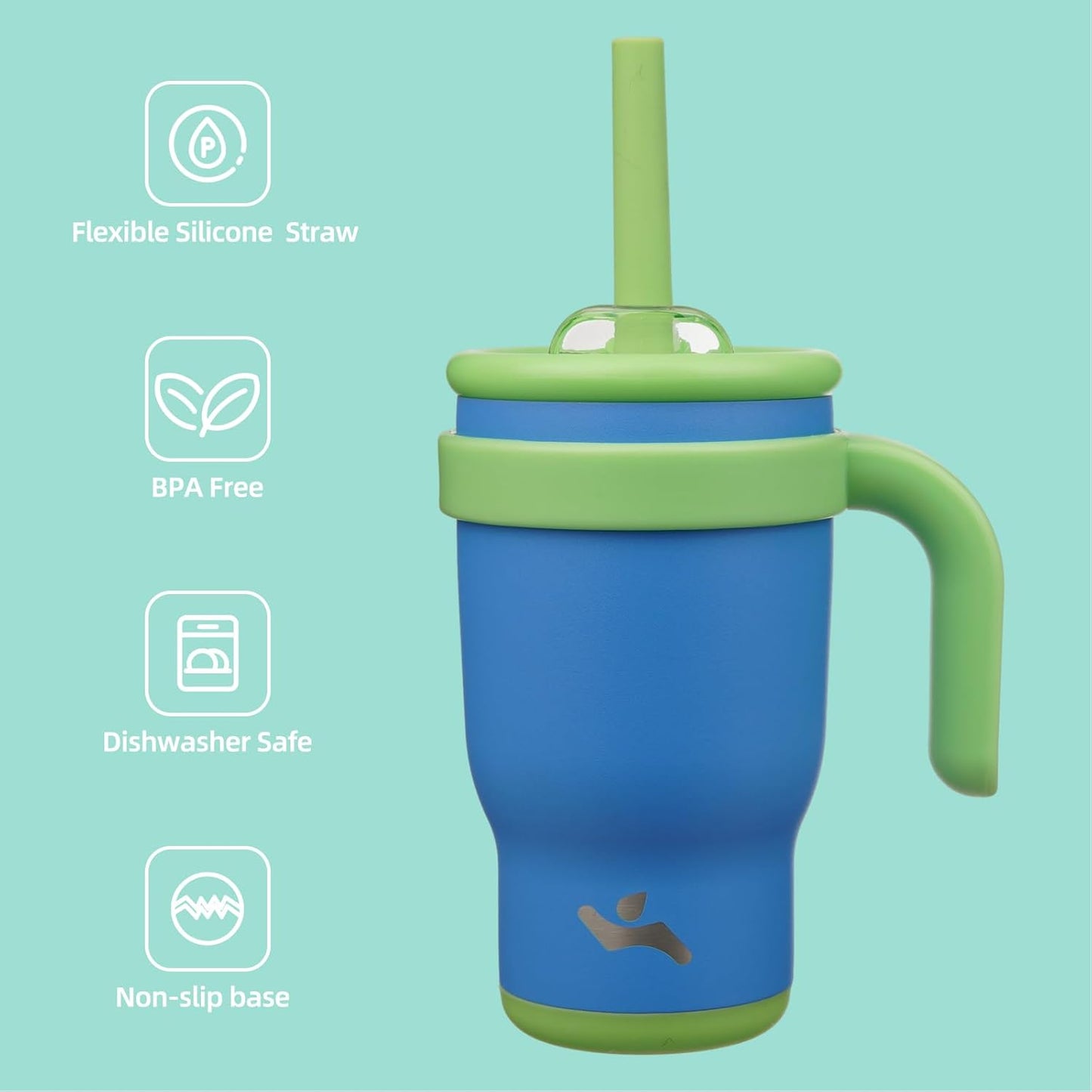 14 oz Tumbler with Side Handle, Insulated Water Bottle with Straw and 2 in 1 Lid, Stainless Steel Cup Travel Coffee Mug for Sports Office Gym,Sky Blue