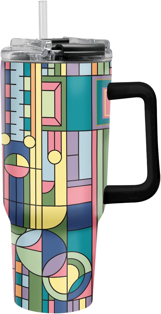 RainCaper 18/8 Stainless Steel Insulated Water Tumbler with Straw | 30oz, BPA-Free, Double Wall for Hot & Cold | Travel-Friendly, Cup Holder Ready (Frank Lloyd Wright Saguaro Forms)