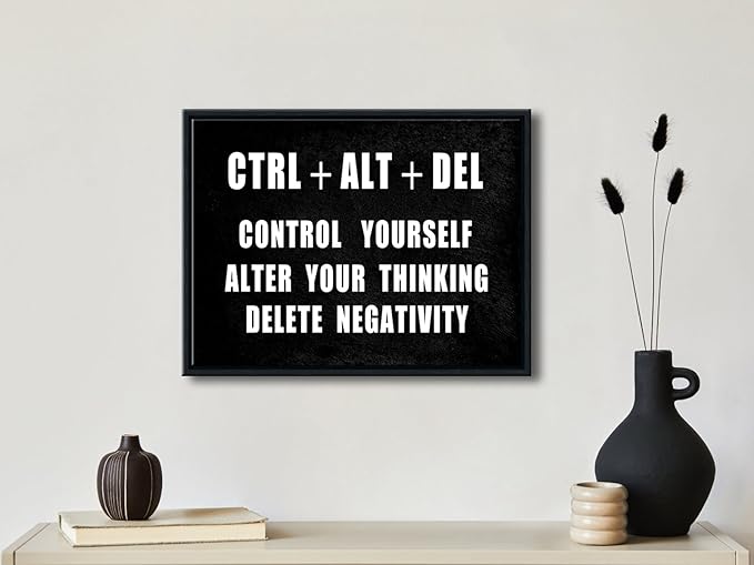 Pyradecor Black Framed Canvas Wall Art Motivational CTRL+ALT+DEL Classroom - Image 4