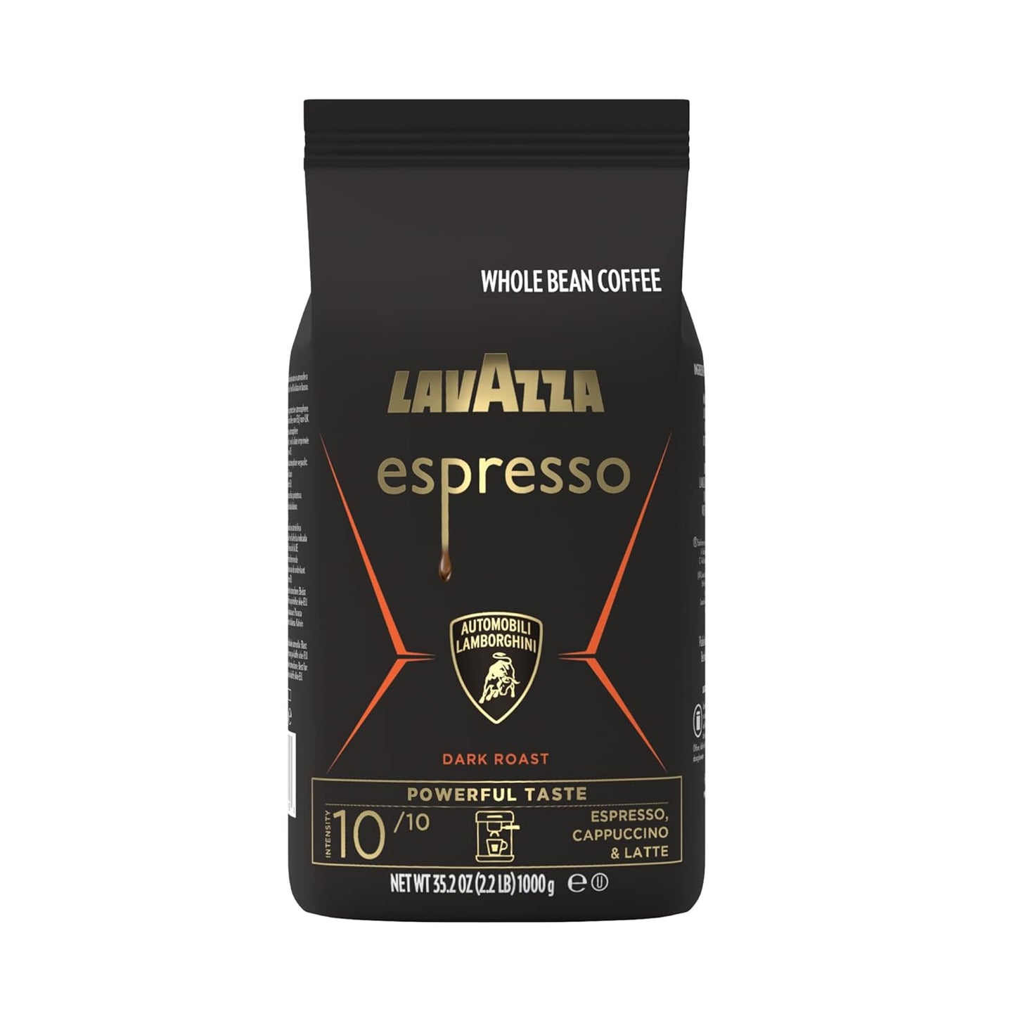 Lavazza Espresso Whole Bean for Automobili Lamborghini, Dark Roast, Arabica and Robusta Blend, 2.2 lb Bag (Package May Vary)