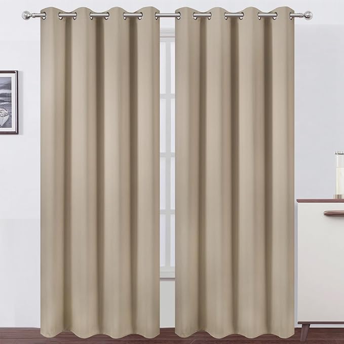 LEMOMO Blackout Curtains 52 x 84 inches Long Khaki Curtains Set of 2 Panels by Lemomo