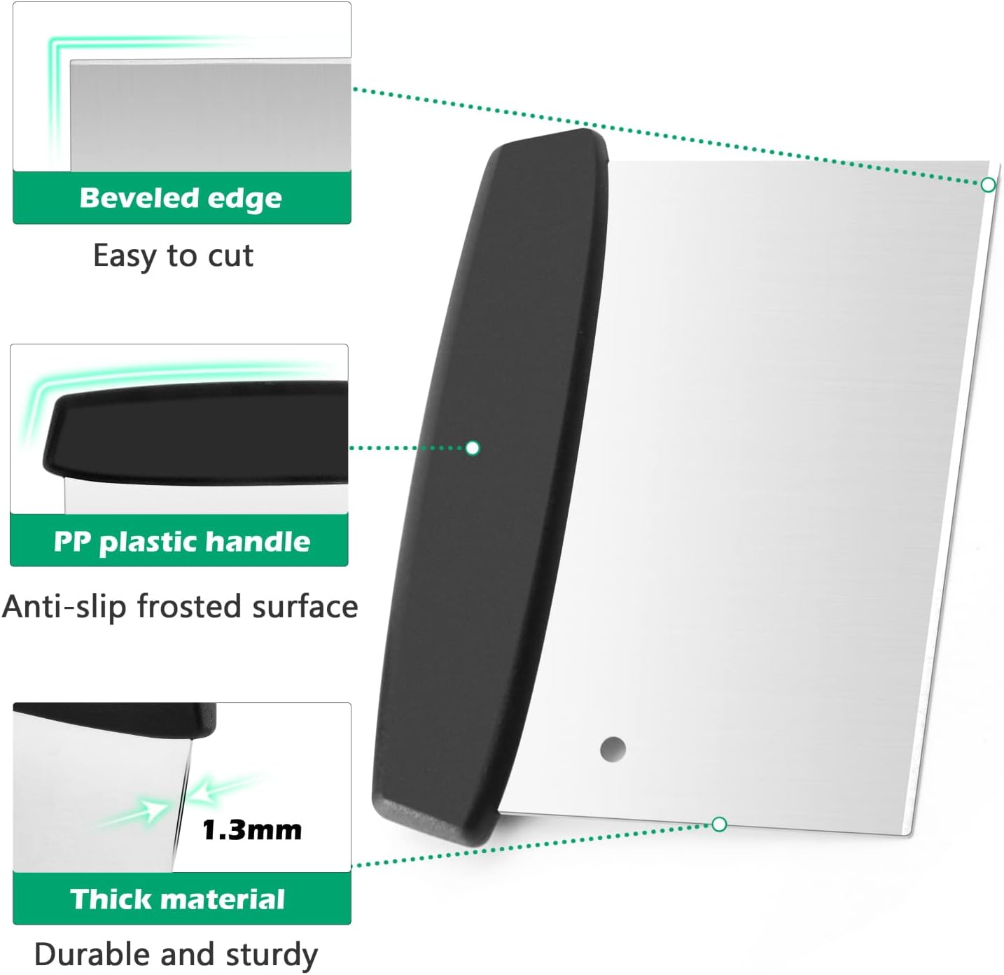 Stainless Steel Griddle Scraper Chopper, HaSteeL 6 x 5In Metal Dough Bench Scraper Cutter for Pizza and Bread, Multiple Purpose Kitchen Barbecue Utensil for Flat Top Teppanyaki Hibachi