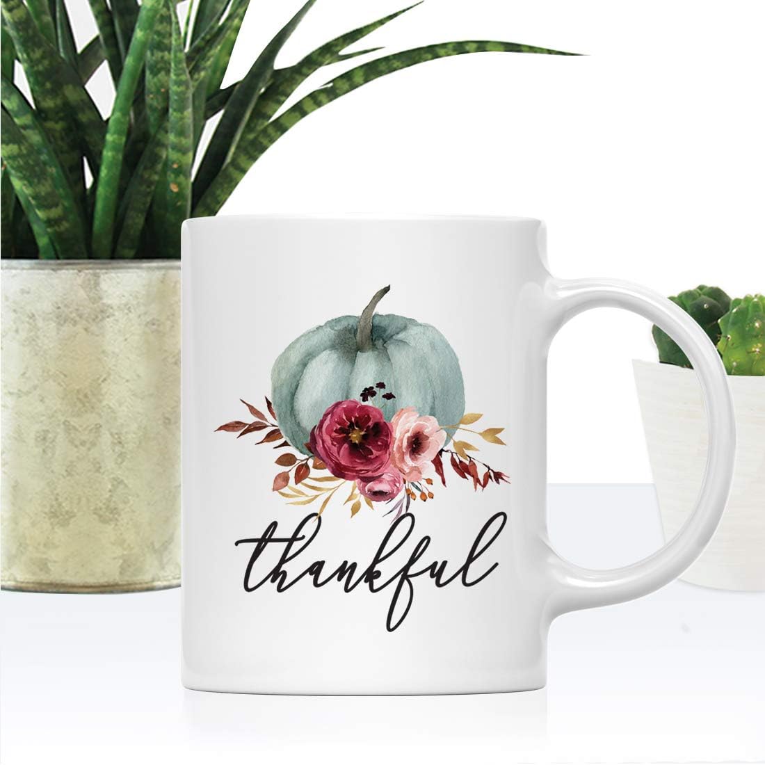 Andaz Press Fall Burgundy Marsala 11oz. Ceramic Coffee Tea Mug, Thankful, 1-Pack, Pumpkin Floral Graphic, Birthday, Friend, Family, Coworker, Autumn Season, Thanksgiving, Festive Ideas