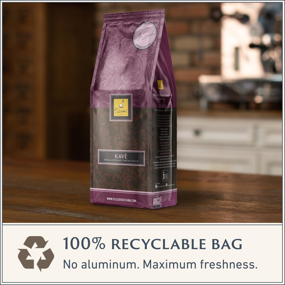 Filicori Zecchini Italian Espresso Beans – Whole Bean Coffee Medium Roast Arabica & Robusta Blend – Low Acidity, Slow Roasted – Kavè 2.2lb Bag