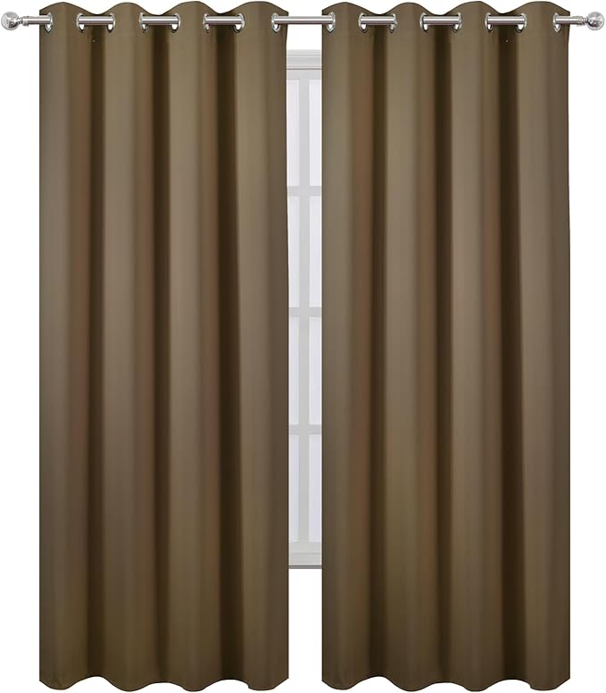 LEMOMO Blackout Curtains 52 x 90 inches Long Brown Curtains Set of 2 Panels - Image 2