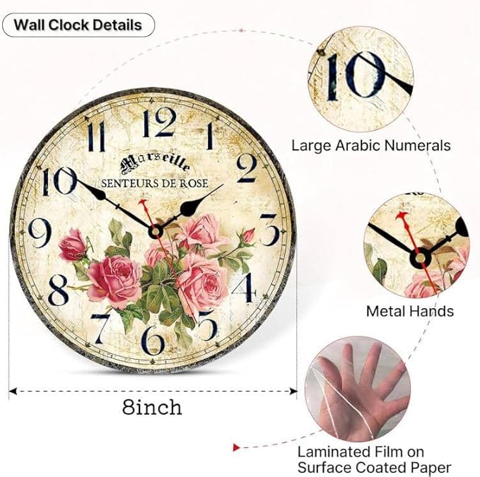 Vintage French Floral Wall Clock - Image 4