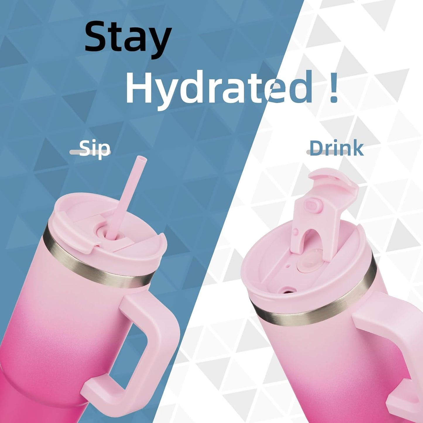 40 oz Tumbler with Handle and 2 Straws,2 in 1 Lid Insulated Water Bottle Stainless Steel Travel Coffee Mug,Cherry Blossoms