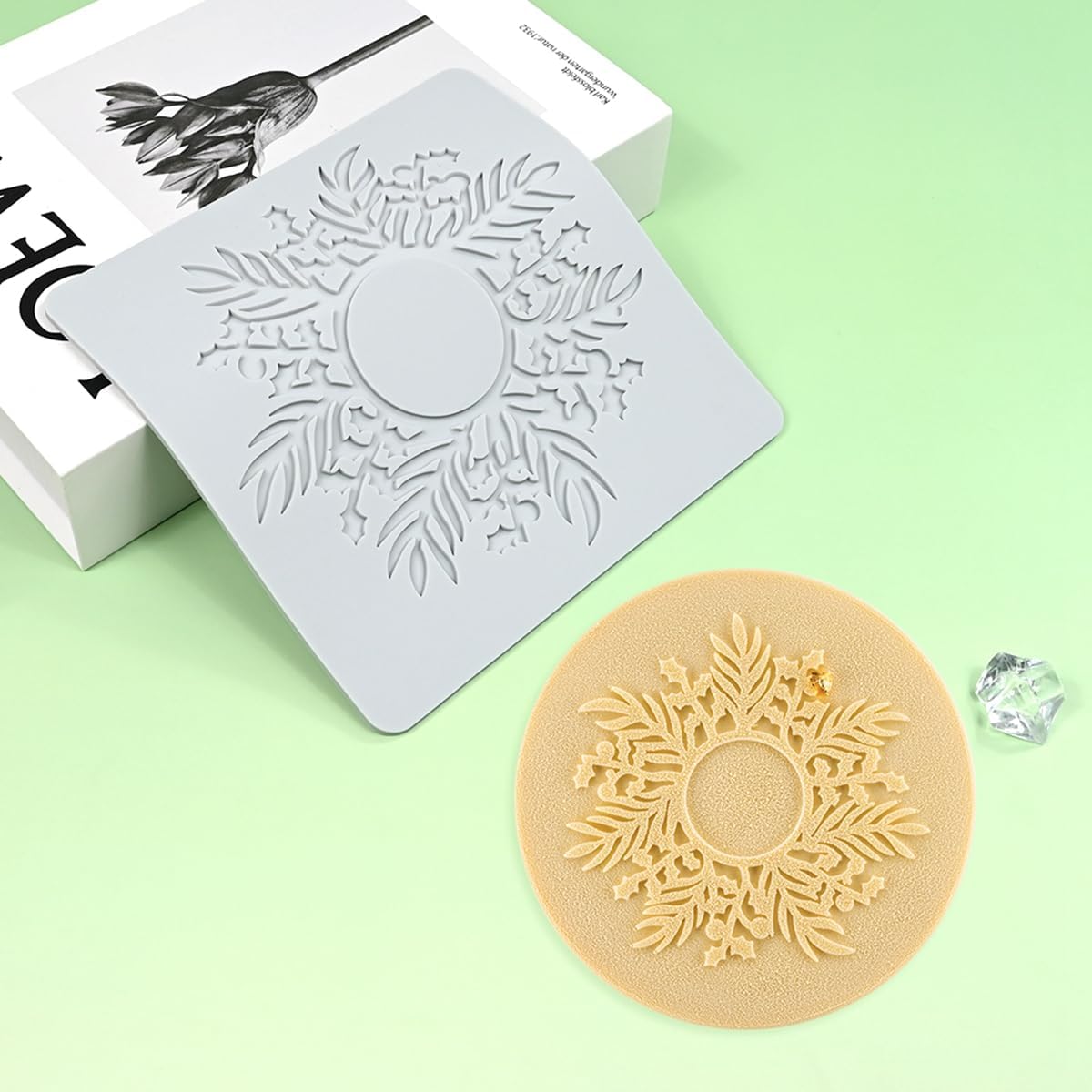 mostsom Silicone Mold 3D Hollow Out Lace Mold Lace Cake Silicone Baking Mold Wreath Design Flower and Leave Lace Mat Fondant Decorating Tool (L_ Flower Wreath)