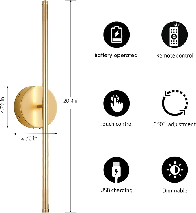 KARTOOSH Battery Operated Wall Sconces, Dimmable Wall Sconces Set of Two - Image 5