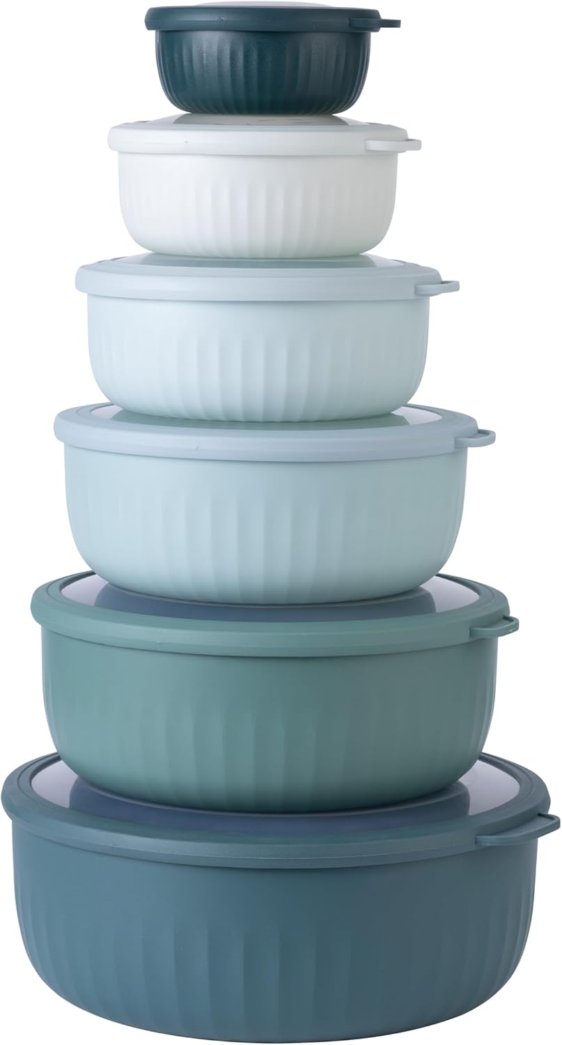 COOK WITH COLOR Prep Bowls with Lids- Wide and Deep Nesting Plastic Small Mixing Bowl Set with Lids, 12 Piece Set - Wide Bowls, Teal