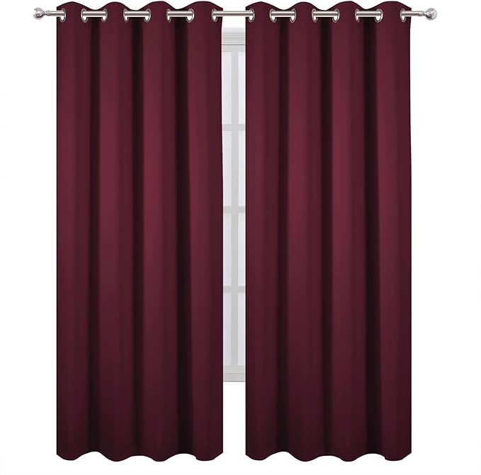 LEMOMO Blackout Curtains 52 x 120 Inch Long Burgundy Red Curtains Set of 2 - Image 2