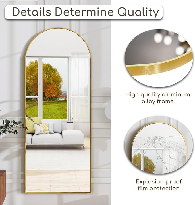 Prywot Arched Floor Mirror, 57 "x 20" Full Length Mirror Wall Mirrors Hanging - Image 8