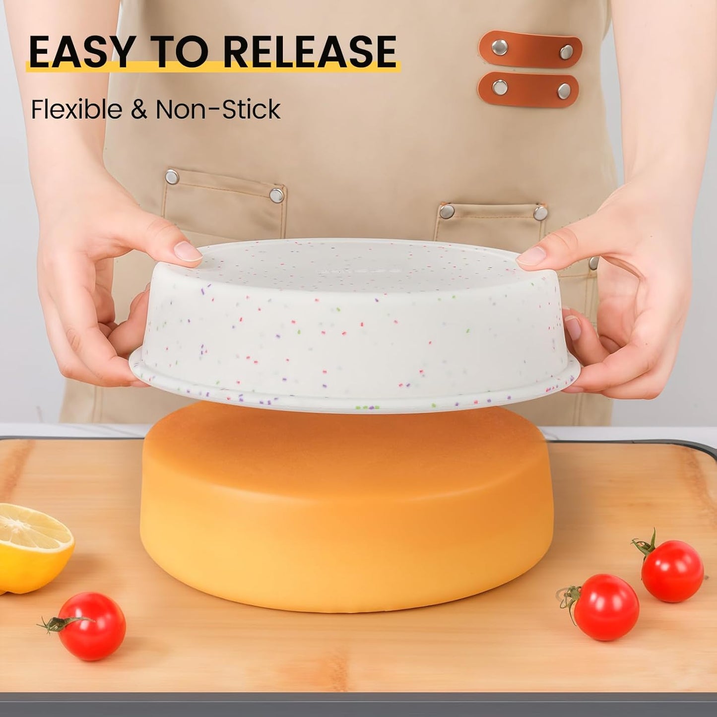 Vinino 8 Inch Silicone Round Cake Pan with Metal Reinforced Frame Set of 3, Nonstick Silicone Springform Pan for Baking Suitable for Making Layers, Cheese & Chocolate Cakes