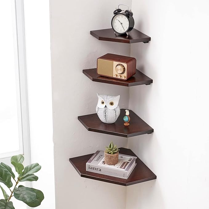 Corner Wall Shelves, Corner Floating Shelves Set of 2 Solid Oak Wood Display - Image 2