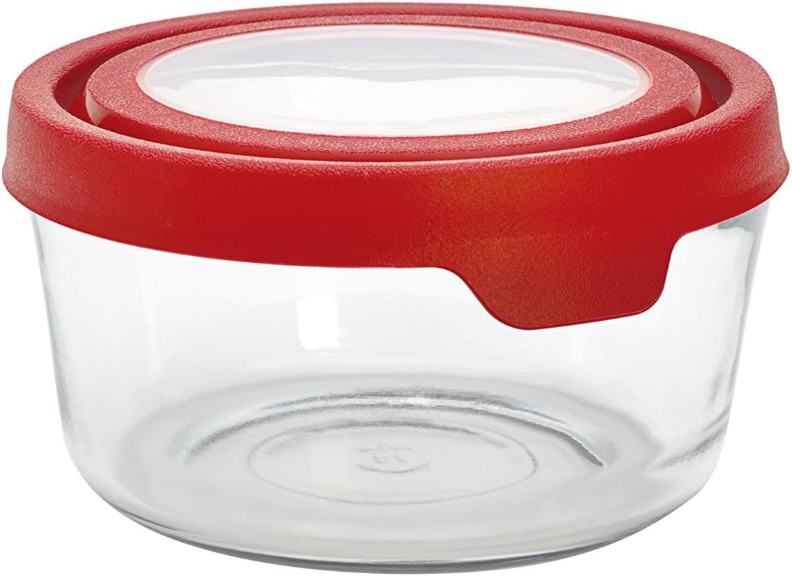Anchor Hocking TrueSeal Glass Food Storage Containers with Airtight Lids, Cherry, 7 Cup (Pack of 4)