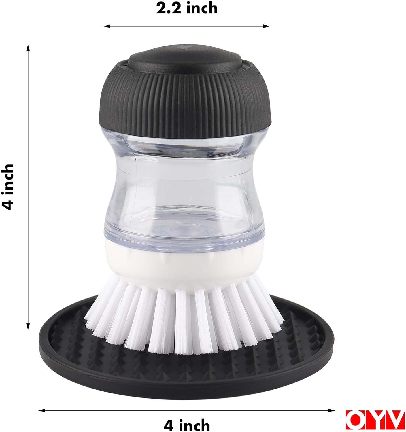 Soap Dispensing Palm Brush, Dish Brush Set with Silicone Drip Tray and One Refill, Kitchen Dish Scrub Brush for Cleaning Pots, Pans, Sinks