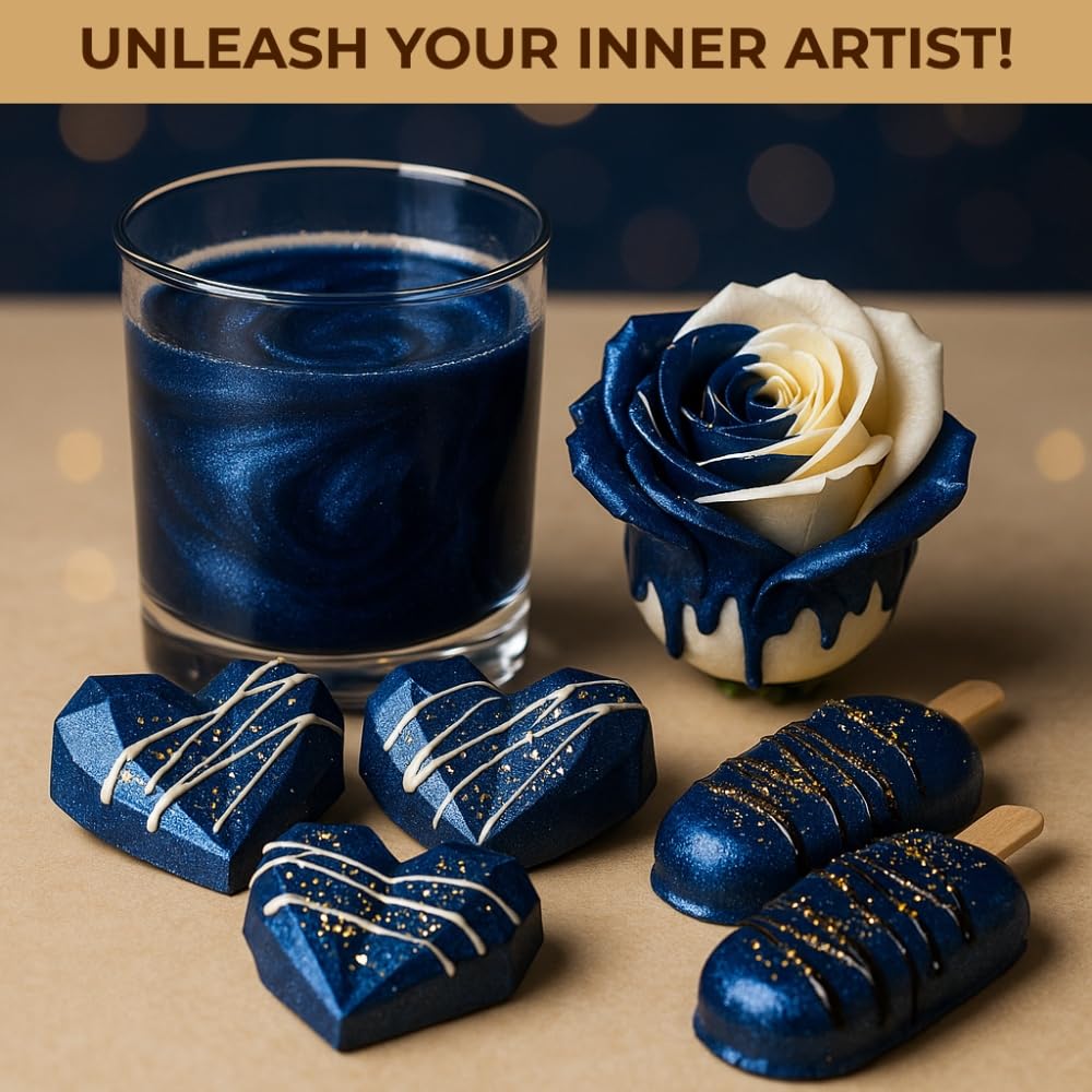 Bulk (20g) Navy Blue Luster Dust Edible Glitter for Cocktails | Premium Edible Navy Blue Luster Dust for Cake Decorations - Edible Glitter for Drinks Cupcakes Cookies Cakes Food Paint