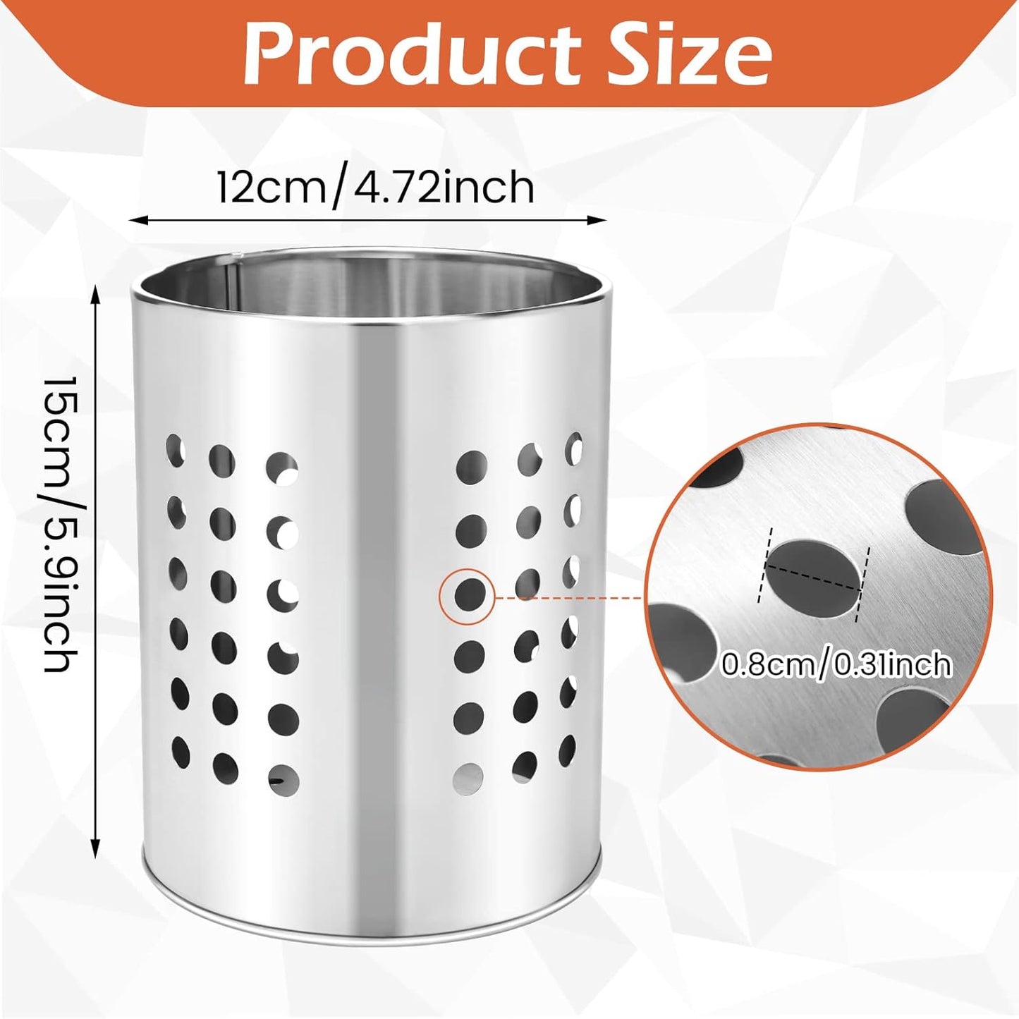 EORTA Stainless Steel Kitchen Utensil Holder Flatware Cylinder Silverware Draining Organizer Drying Rack with Round Drain Holes for Forks, Knives, Spoons, Chopsticks, Small