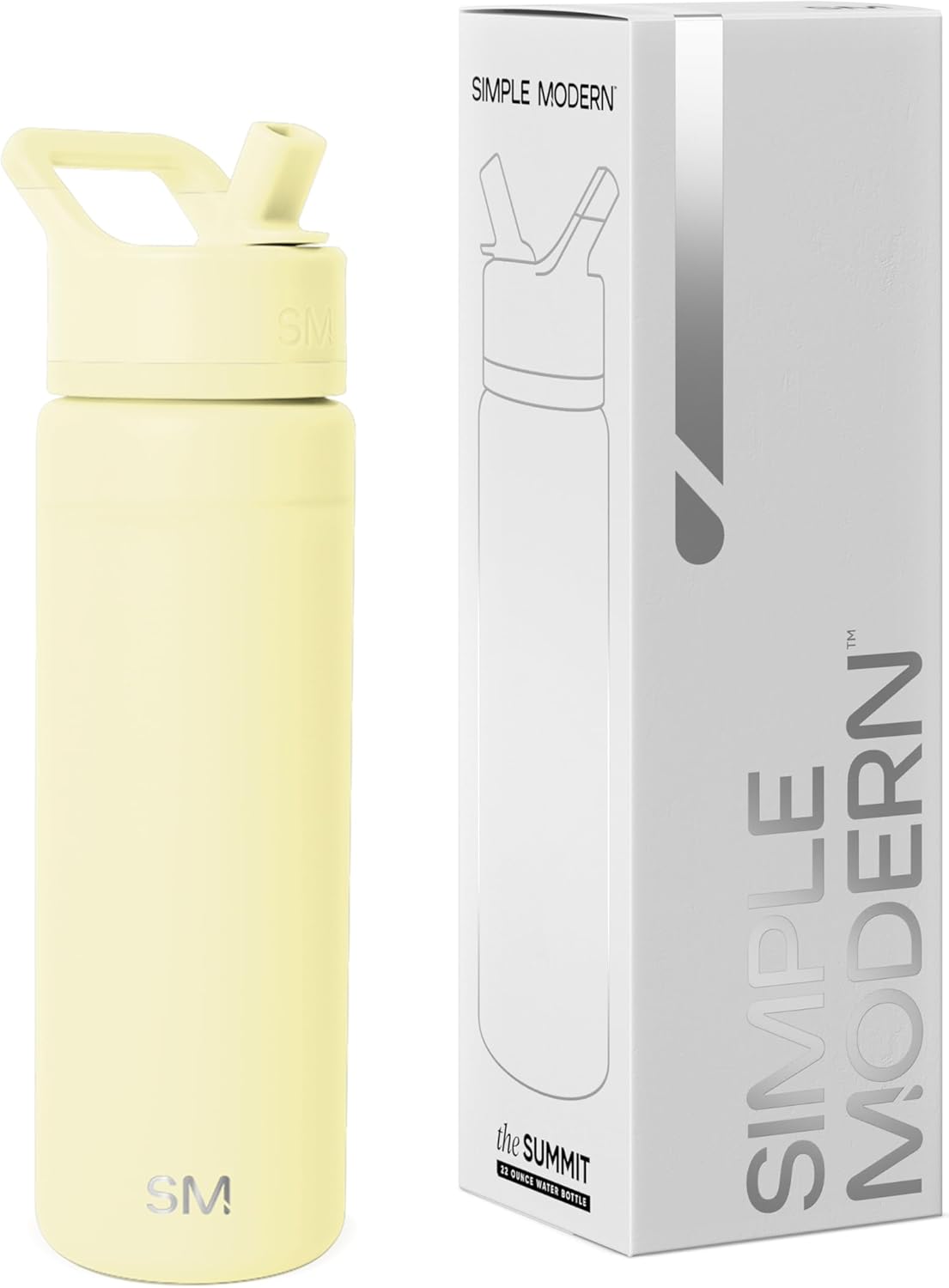 Simple Modern Water Bottle with Straw Lid | Vacuum Insulated Stainless Steel Metal | Reusable Leak Proof BPA-Free Cup for School | Summit Collection | 22oz, Buttercup