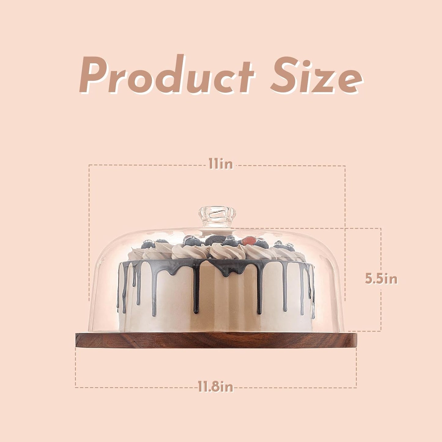 Acacia Wood Cake Stand with Acrylic Dome Lid, Cake Holder with Lid, Dessert Display Stand with Dome Cover, Charcuterie Boards for Cheese, Chips, Fruit, Cake Board, Cake Plate for Party, Wedding